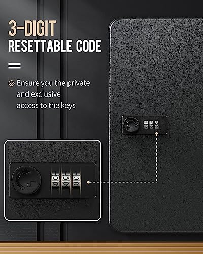 Uniclife 60 Position Key Cabinet with Combination Lock Resettable Black Digital Security Storage Box Steel Key Organizer with Colorful Key Tag Labels Stickers and Hooks - Image 4