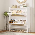 IRONCK Rattan Shoe Cabinet Storage with 2 Flip Drawers, White - Image 2