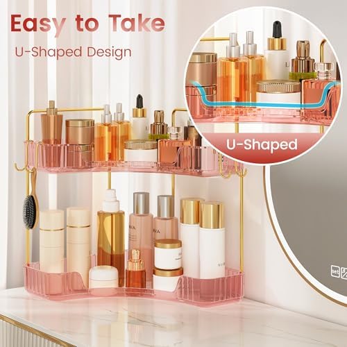 Delicate Pink 2-Tier Corner Counter Organizer Bathroom Organizers - Image 5
