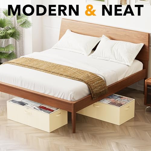 SpaceAid 2 Pack 10" High Under Bed Storage Containers, Large Underbed Storage Organizer Bins with Lids for Bedroom, Dorm, Clothes, Closet Organization, Bed Sheets and Blankets (Beige) - Image 4