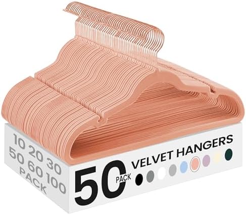 SONGMICS Velvet Hangers 50 Pack, Non-Slip Clothes Hangers, Space-Saving | Suit Hangers with Shoulder Notches, Pants Bar, 360° Swivel Hook, for Closet, Coral Pink, BREANNA Collection UCRF029PK05 by Unknown