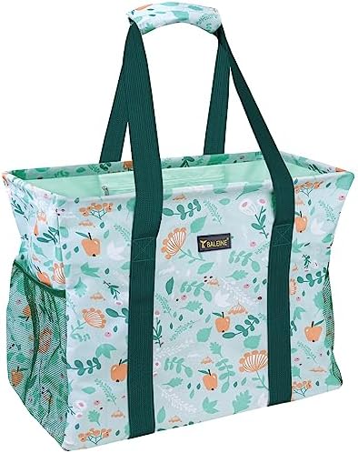 BALEINE Extra Large Utility Tote Bag with Reinforced Wire Frame, Reusable Grocery Bag for Shopping, Picnic (Spring Stroll, 16.5''x14''x10'') by BALEINE