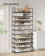 SONGMICS Shoe Rack, 10-Tier Shoe Shelf, Shoe Storage Organizer, 11 x 32.7 x 68 Inches, Metal Frame, Non-Woven Fabric Shelves, for Entryway, Bedroom, Black ULSH110BH01 - Image 3