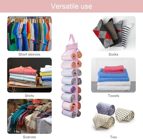 DHSFKBE Legging Organizer Storage, T Shirt Organizer, Foldable Hanging Closet Organizer Storage with 16 Roll Independent Compartments for Yoga Pants, Tank Top, Towel, Underwear (Pink) - Image 3