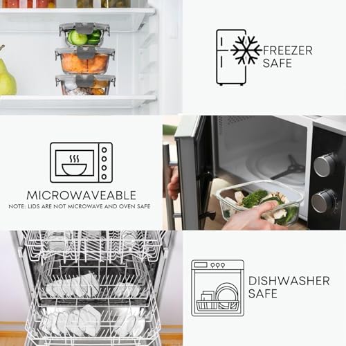 Razab 30 PC Glass Food Storage Containers with Lids - Reusable Glass Meal Prep Containers for Lunch and Leftovers - Airtight & Leakproof Snap Locking Lids - Oven, Freezer, Microwave & Dishwasher Safe - Image 5