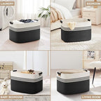 100L Large Woven Laundry Basket Hamper with Leather Handles,Black - Image 5