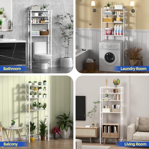 samstar 4 Tier Over The Toilet Storage Rack, Bathroom Organizer Shelves Cabinet Above Toilet, with Adjustable Height Freestanding Shelf Space Saver, White - Image 6