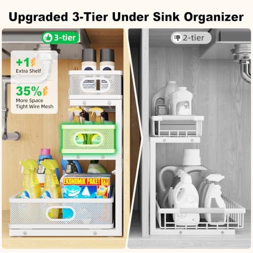 3 Tier White Under Sink Organizer,Kitchen Cabinet Storage Organizer(2 pack) - Image 3