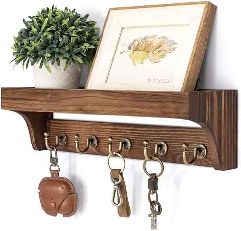 Rebee Vision Key Holder Wall Mount with Shelf for Home Office,Vintage Brown by REBEEVISION