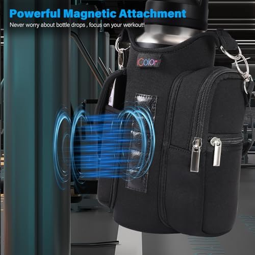 icolor Magnetic Gym Bag Water Bottle Carrier Holder with Phone Pockets & Shoulder Strap,Gym Magnetic Bag 5 Built-in Magnets Gym Accessories Organizer Sling Bottle Bag Pouch Sleeve - Image 2