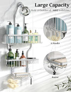 YASONIC Never Rust Shower Caddy Hanging, Aluminum Shower Racks for Inside Shower, 3-Tier Shower Organizer Hanging Over Shower Head with Hooks and Soap Holder, Silver - Image 2