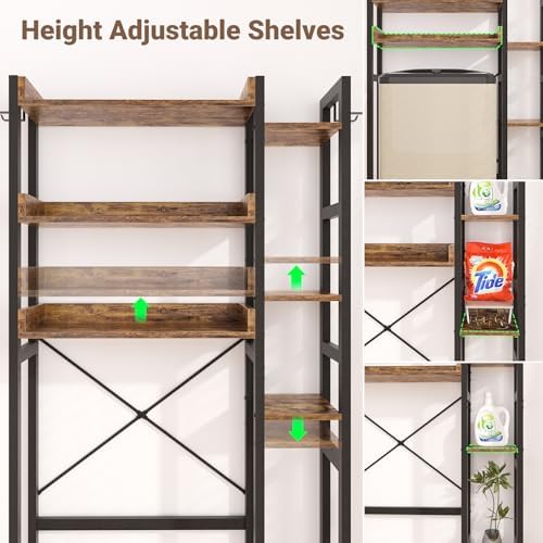 Besiost Over The Toilet Storage, 7 Tier Bathroom Organizer with Reversible Side Shelf and 2 Fabric Drawers, Adjustable Freestanding Rack Space Saver for Small Spaces, Rustic Brown - Image 6