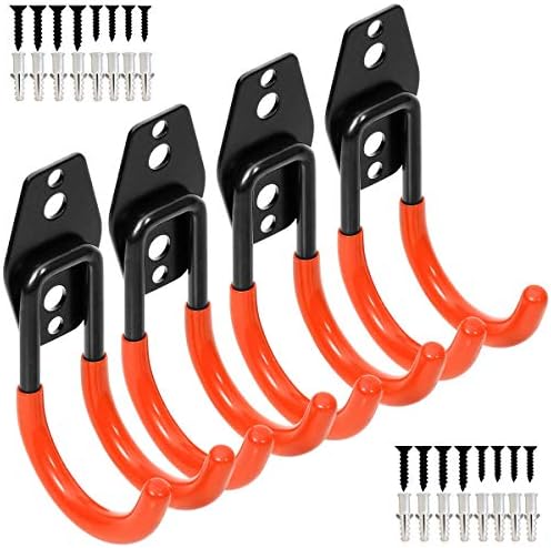 Wall Mount Double Hook,Heavy Duty Steel Garage Storage Utility Hooks with Anti-Slip Coating,Load Capacity 66 LB (4Pack Orange 2.8" Round J Hook) by Yisunnan