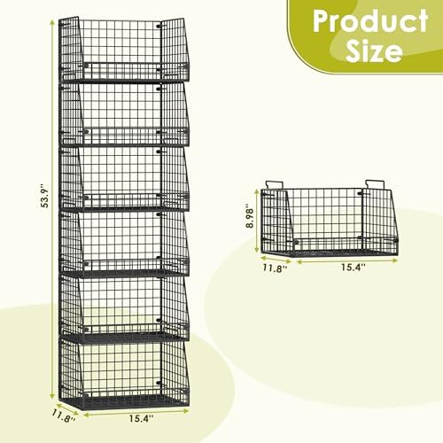 Jakyitvi 6 Pack Stackable Wire Baskets for Pantry,6 Pank Metal Pantry Organizer Storage Bins for Kitchen Snack, Fruit, Potato, Onion & Vegetable Storage, Wire Baskets for Pantry Organization - Image 3