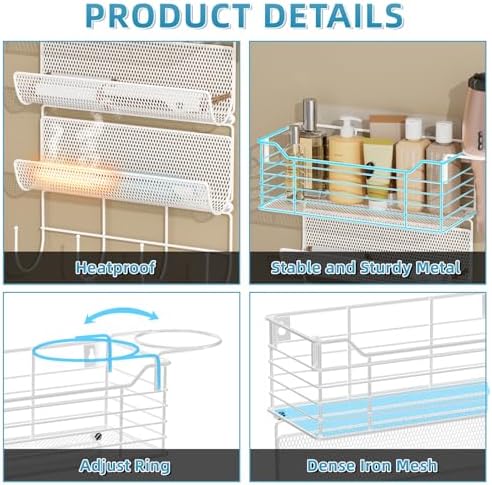 3 Tier Hair Tool Organizer Wall Mount, curling iron holder Basket, White - Image 5