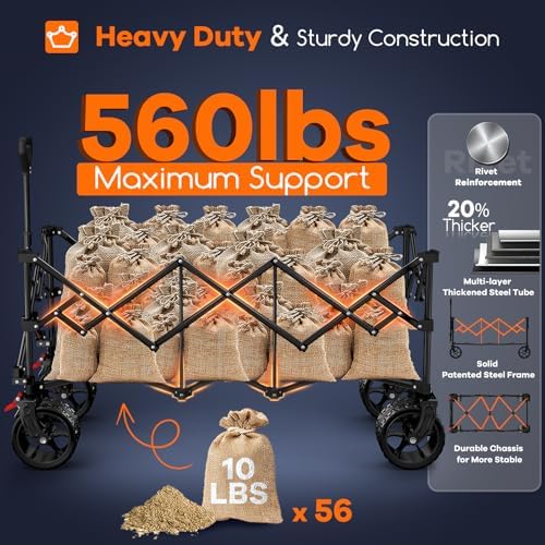 Originsure 300L Collapsible Beach Wagon Cart with Big Wheels, 560lbs, Red - Image 4