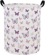 ESSME Butterfly Laundry Basket,Hamper Collapsible Canvas Waterproof Storage Bin,Gift Baskets,(Purple Butterfly) by ESSME