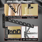 Dr.DJ Wall Mount Coat Hanger Holder Black Clothes Drying Organizer Rack Garment Hooks Aluminium Retractable Folding Indoor Wall Mounted Hanger Space Saver for Laundry Room Bedroom Black 2Pack - Image 5