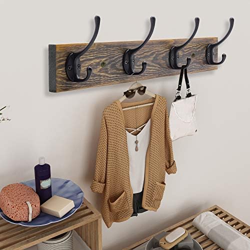 IBosins Wall Mounted Coat Rack, 2 Pack Vintage Wood with 8 Black Hooks - Image 6
