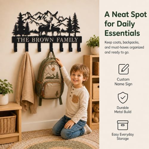 Personalization Deer Mountain Metal Key Holder custom Wall Mount Key Holder for Wall Rustic Cabin Decor Key Rack Hooks Hanger Woodland Wildlife Wall Art Entryway Organizer Housewarming Hunting Gifts - Image 7