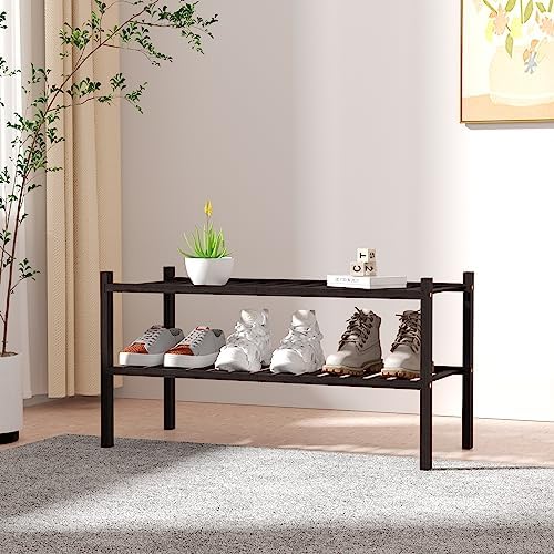ROMGUAR CRAFT 2 Tier Bamboo Shoe Rack for Closet Free Standing Wood Shoe Shelf for Entryway Small Space Stackable 27"x11"x13" (Brown) - Image 2
