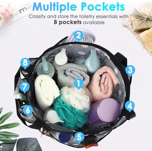 Fammart Mesh Shower Caddy Portable for College Dorm Room Essentials, Odorless Polyester Large Shower Tote Bag with Dual Handles, 8-Pocket Quick-Dry Toiletry Organizer for Travel, Beach, Camping, Gym - Image 4
