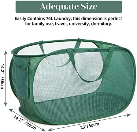 4 Pack Collapsible Laundry Baskets, Foldable Laundry Basket with Pocket, Durable Pop Up Hampers, Reinforced Handles Dirty Clothes Hamper for Laundry, Bedroom, Bathroom, Dorm, Travel or Camping Green - Image 5