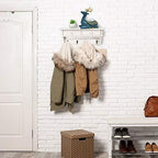 Emfogo Coat Hooks Wall Mounted, Rustic Wood Coat Rack Wall Mount Shelf with Hooks, Farmhouse Wall Coat Rack with Shelf & Coat Hook for Entryway, Mudroom, Bedroom, Kitchen, Bathroom (White) - Image 3