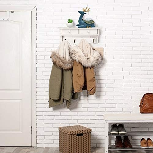 Emfogo Coat Hooks Wall Mounted, Rustic Wood Coat Rack Wall Mount Shelf with Hooks, Farmhouse Wall Coat Rack with Shelf & Coat Hook for Entryway, Mudroom, Bedroom, Kitchen, Bathroom (White) - Image 3