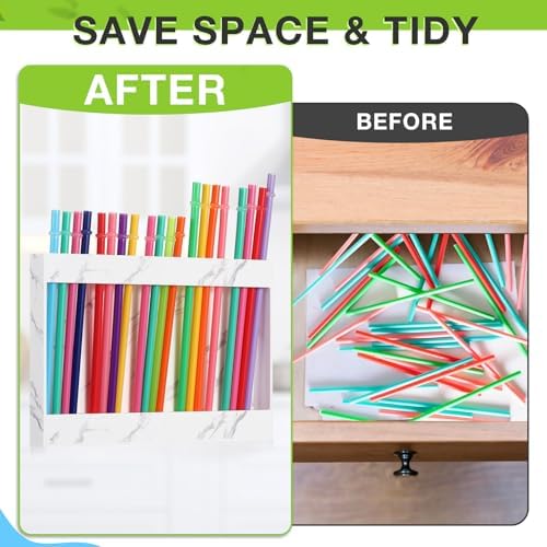 Qinyoung Acrylic Straw Holder for Cabinet Door,Marble Texture,Large,White - Image 2