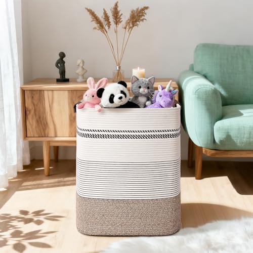 Laundry Hamper, 95L Tall Laundry Basket with Leather Handles, Rectangle Large Clothes Hamper for Organizing, Cotton Woven Laundry Baskets Storage Hampers for Bedroom, Nursery, Living Room - Image 2