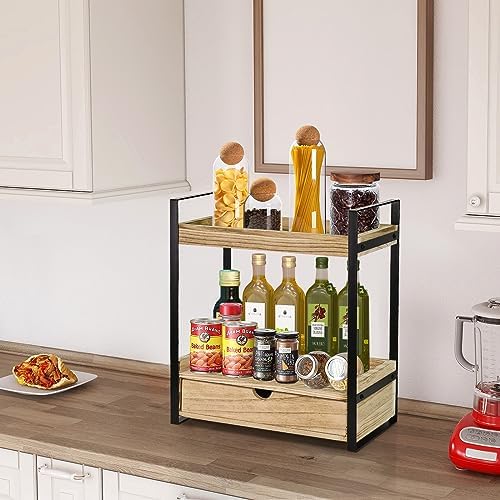 Ukonvi 2-Tier Bathroom Organizer Countertop with Drawer, Wood Counter Shelf for Storage, Vanity Tray for Organization and Decor, Countertop Organizer for Bathroom, Kitchen, Office (Brown) - Image 6