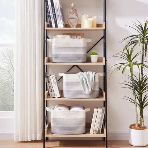 OIAHOMY Cotton Rope Storage Baskets for Organizing Gradient Gray 3-Pack - Image 2