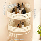 Corner Shower Caddy Bathroom Organizer（2-Pack Cream White）,No-Drilling Aluminum Suction Cup Corner Shower Shelf with Towel Bar & Hooks,Detachable and Reusable Bathroom and Kitchen Storage - Image 5