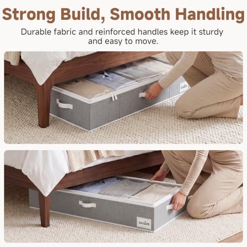 StorageWorks 7 Inch Low Profile Under Bed Storage Containers with Clear Lid | Reinforced Structure, Resists Sagging, Handles & Label Holder, Foldable Stackable Closet Storage for Clothes, Blankets, Toys - Image 4