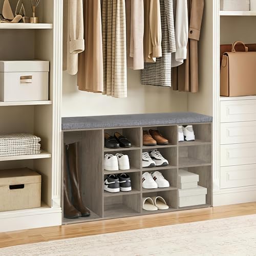 DINZI LVJ Shoe Storage Bench with Cushion, 16-Cubby Shoe Rack with Seat - Image 6