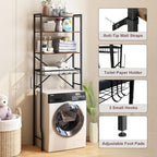 Over The Toilet Storage Rack, 4-Tier Bathroom Organizers and Storage with Adjustable Shelf, Freestanding Above Toilet Shelves for Bathroom & Laundry, Space Saver, Brown - Image 4