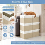 Bagnizer Large 17" 42 Quarts Collapsible Stackable Storage Bins with Lids [3-Pack] Foldable Fabric Linen Storage Boxes Cube, Closet Organizer Baskets with Label (16.7 x 12 x 12, Beige & White) - Image 4