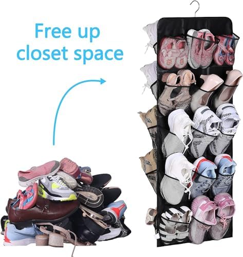 MISSLO 30 Large Pockets Dual Sided Hanging Shoe Rack for Closet Organizer with Rotating Hanger Hanging Shoe Shelves, Black - Image 6