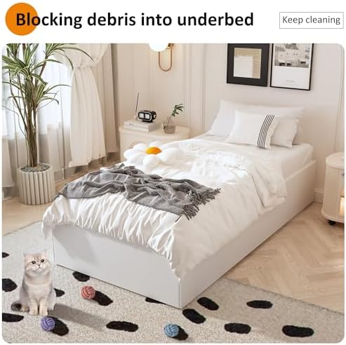 Maenizi 14 Inch XL Twin Bed Frame with White Fabric Cover, Heavy Duty Metal Twin XL Platform Bed Frame, No Box Spring Needed, Support Up to 2500 lbs, Easy Assembly, Noise Free, Black - Image 4
