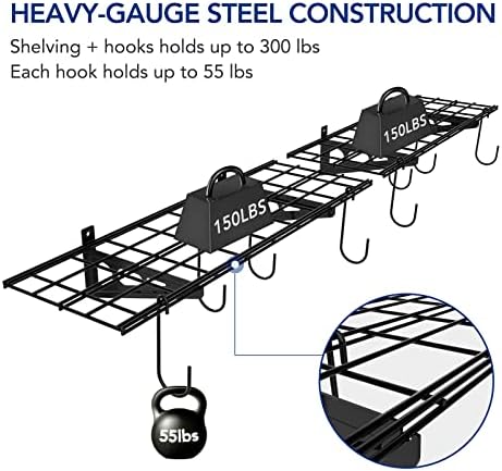 FLEXIMOUNTS 2-Pack 1x3 ft Garage Wall Shelving, Include 8 Bike Hooks, Black - Image 4