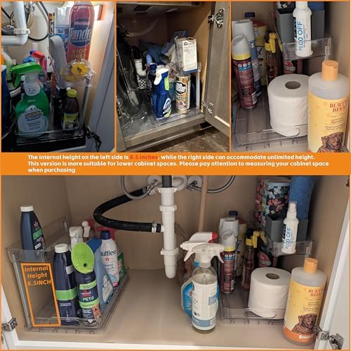 Yieach 2 Pack 14.5″ Deep Pull Out Under Sink Organizer,10.8″ High 2 Tier Slide Out Cabinet Organizer for Kitchen Cabinet,Undersink Organizers,Under Sink Shelves,Bathroom Organizers and Storage,Clear - Image 5