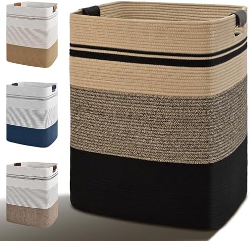 Laundry Hamper, 85L Tall Laundry Basket with Leather Handles, Rectangle Large Clothes Hamper for Organizing, Cotton Woven Laundry Baskets Storage Hampers for Bedroom, Nursery, Living Room by Degeyoyo