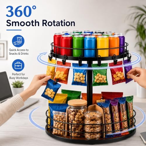 2 Tier Snack Organizer Lazy Susan with Chip Clips - Image 5