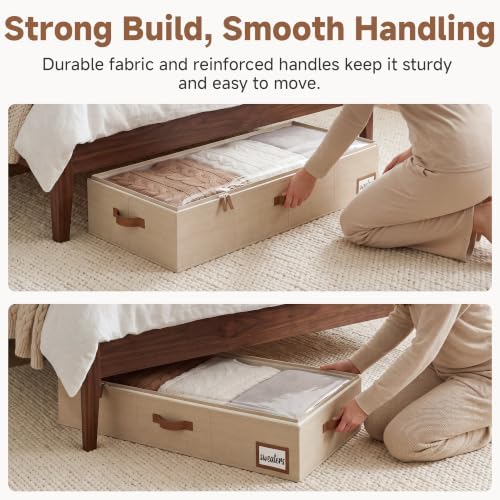 StorageWorks 6 Inch Low Profile Under Bed Storage Containers with Clear Lid | Reinforced Structure, Resists Sagging, Handles & Label Holder, Foldable Stackable Closet Storage for Clothes, Blankets, Toys - Image 4