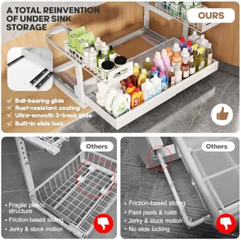 1 Pack-19"-32"W Expandable Under Sink Organizer With Upgrade Ball-Bearing Slide,2-Tier Pull Out Under Cabinet Organizer Height Adjustable,Not Suitable For Cabinets With Partitions In The Middle - Image 5