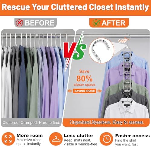 36-Hole Heavy Duty Space Saving Hangers for Closet Organizers and Storage | 4 Pack Cascading Hanger for Coats,Pants,Durable Closet Organizer for Dorm Room Essentials,Wardrobe,Apartment & RV Storage - Image 3