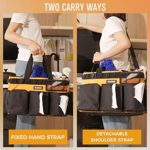 SCAVATA Wearable Cleaning Caddy Bag, Cleaning Caddy Supplies Organizer with Handle & Shoulder Straps for Housekeepers, Under Sink & Car Cleaning Tool Organizers with 4 Foldable Divider (Orange) - Image 6
