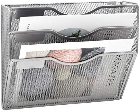 EASEPRES 3 Pocket Mesh Hanging Wall File Organizer, Wall Mounted Mail Paper Document Folder Holder, Clipboard Storage Organization Magazine Rack with Nametag Label for Office Home School, Silver - Image 4