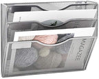 EASEPRES 3 Pocket Mesh Hanging Wall File Organizer, Wall Mounted Mail Paper Document Folder Holder, Clipboard Storage Organization Magazine Rack with Nametag Label for Office Home School, Silver - Image 4